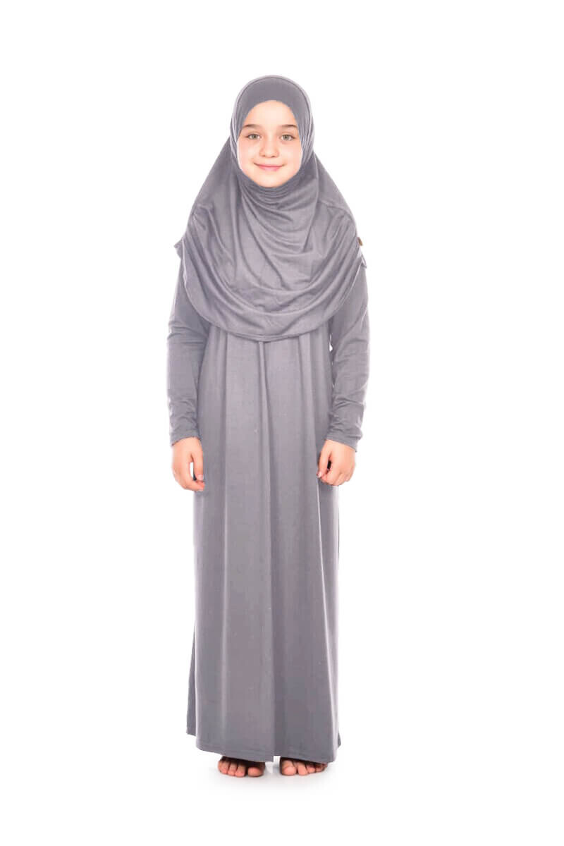 İhvan Child Practical Prayer Dress 9-11 Ages Gray Color - 1