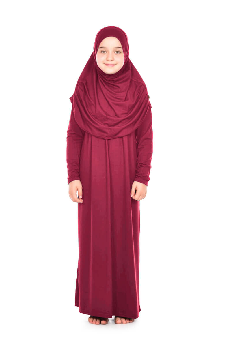 Ikhwan Child Practical Prayer Dress 9-11 Years Red Color - 1