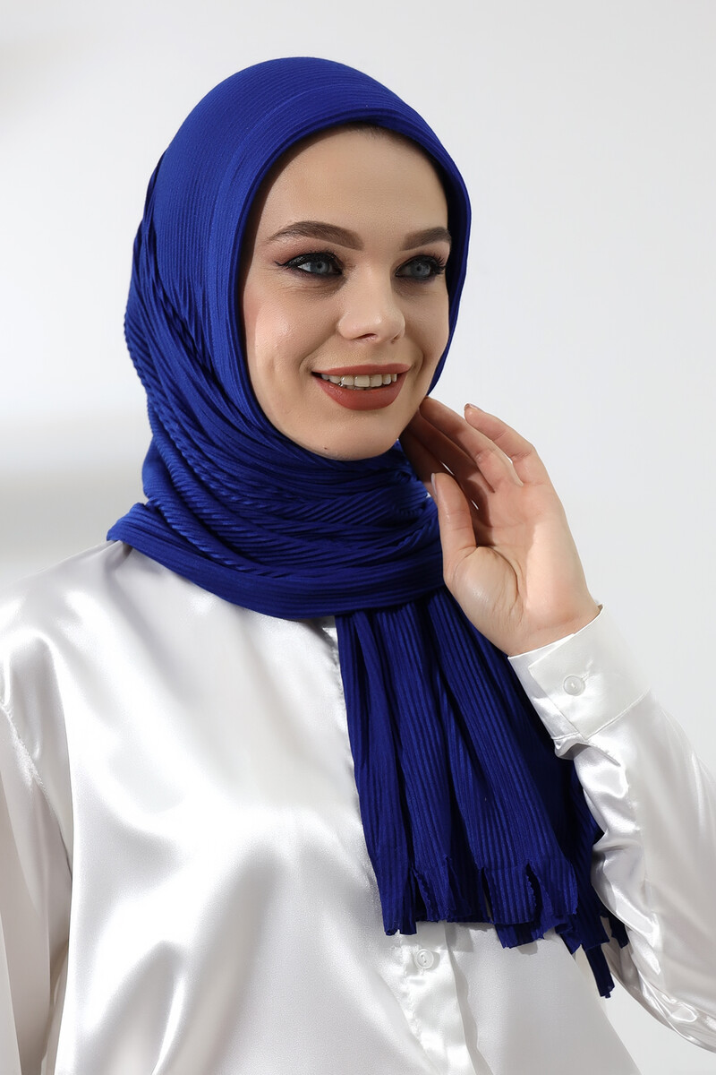 Indigo Hijab Ready Made Practical Corded Cotton Shawl - 3