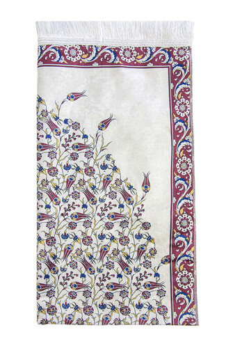 Kadife İpek Dokulu Keseli Lale İşlemeli Seccade - 62x110 cm, Pratik ve Taşınabilir - Kırmızı - 3