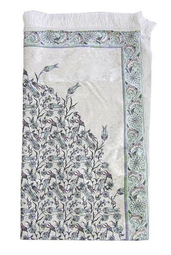 Kadife İpek Dokulu Keseli Lale İşlemeli Seccade - 62x110 cm, Pratik ve Taşınabilir - Mint Yeşili - 4