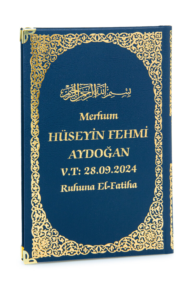 İsim Baskılı Ayet-el Kürsi Desenli Yaldızlı Deri Ciltli Orta Boy Yasin Kitabı Mevlüt Hediyesi 128 Sayfa Lacivert - 2