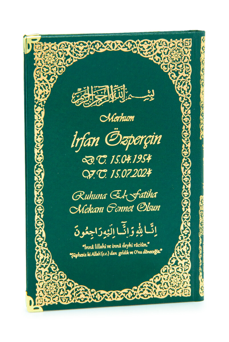 İsim Baskılı Ayet-el Kürsi Desenli Yaldızlı Deri Ciltli Orta Boy Yasin Kitabı Mevlüt Hediyesi 128 Sayfa Yeşil - 2