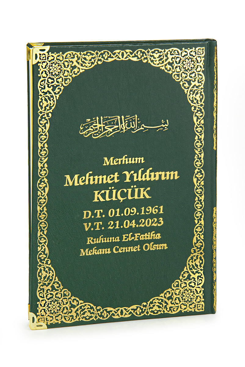 İsim Baskılı Ayetel Kürsi Desenli Yaldızlı Deri Ciltli Orta Boy Yasin Kitabı Mevlüt Hediyesi 192 Sayfa Yeşil - 2