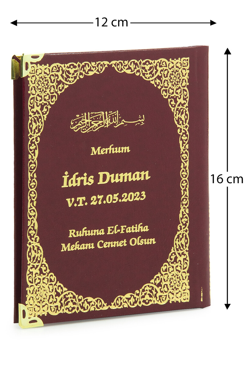 İsim Baskılı Vav Desenli Yaldızlı Deri Ciltli Çanta Boy Yasin Kitabı Mevlüt Hediyesi 128 Sayfa Kırmızı - 6