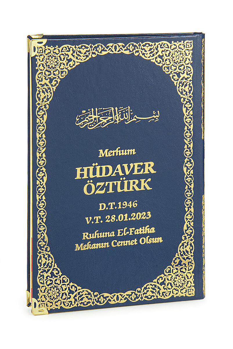 İsim Baskılı Yaldızlı Deri Ciltli Orta Boy Yasin Kitabı Mevlüt Hediyesi 176 Sayfa Lacivert - 1