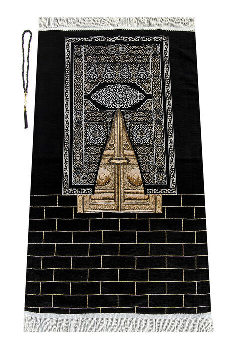 Kaaba Door Model Patterned Chenille Prayer Rug Black - 1