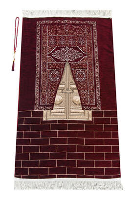 Kaaba Door Model Patterned Chenille Prayer Rug Claret Red - 1