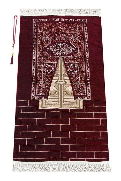 Kaaba Door Model Patterned Chenille Prayer Rug Claret Red - 1