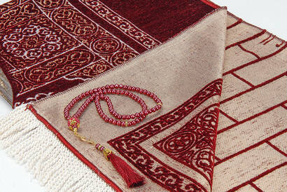 Kaaba Door Model Patterned Chenille Prayer Rug Claret Red - 3