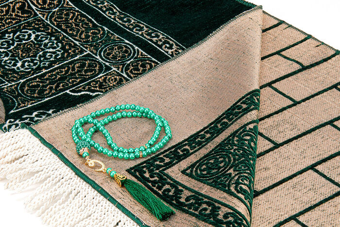 Kaaba Door Model Patterned Chenille Prayer Rug Green - 3