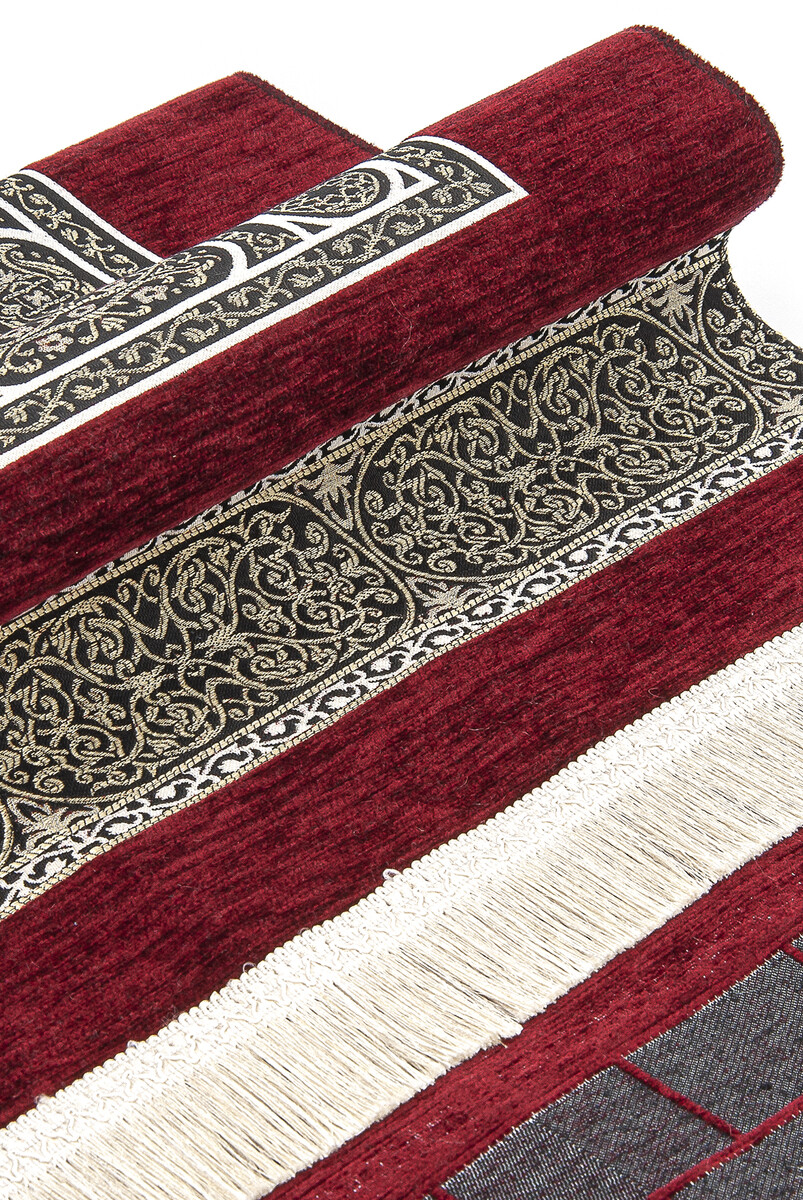 Kaaba Door Patterned Chenille Prayer Rug Red Color - 2