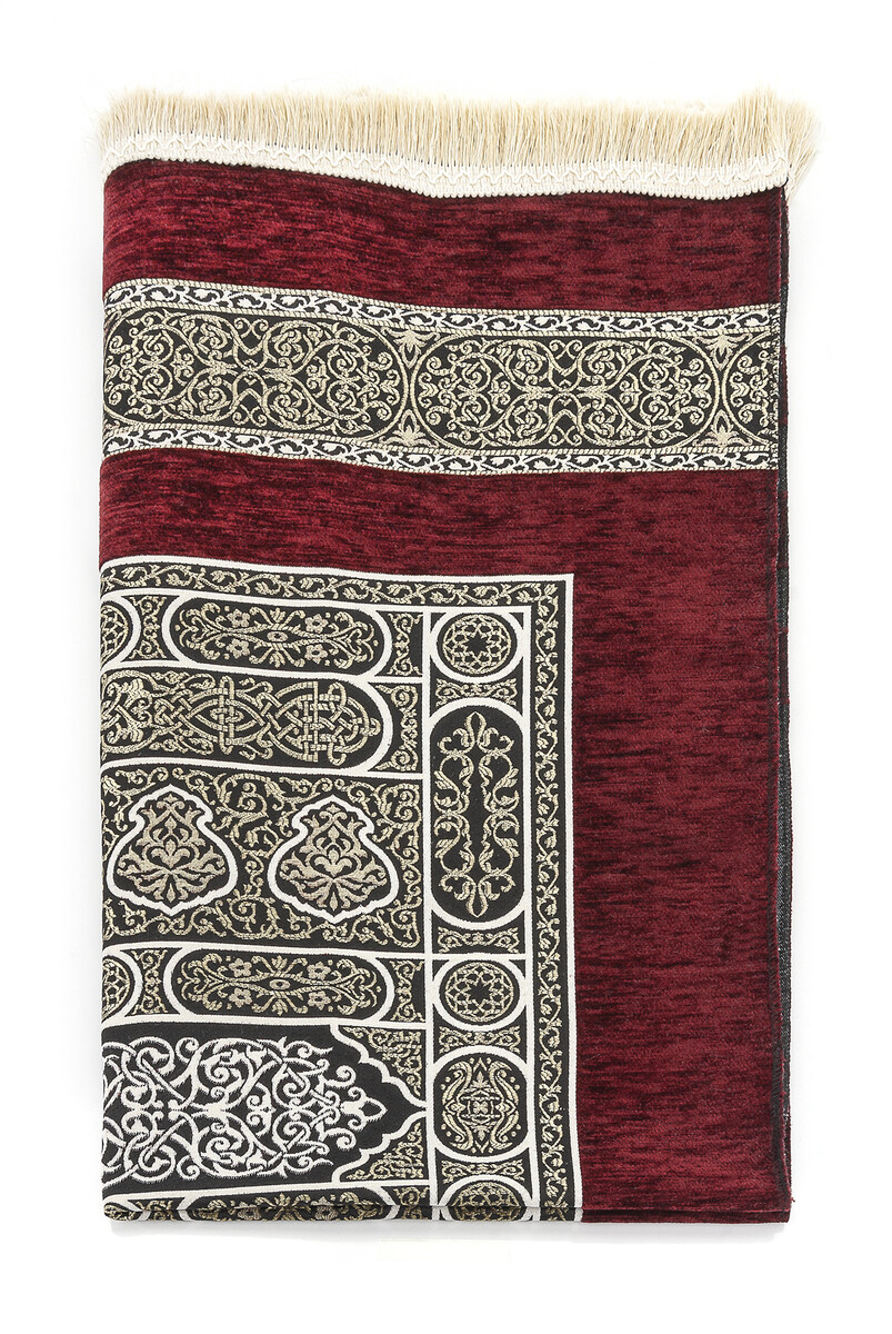 Kaaba Door Patterned Chenille Prayer Rug Red Color - 3