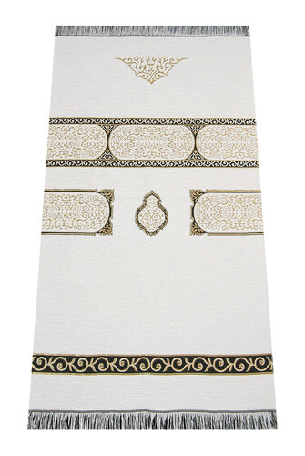 Kaaba Door Patterned Chenille Prayer Rug - White - 1