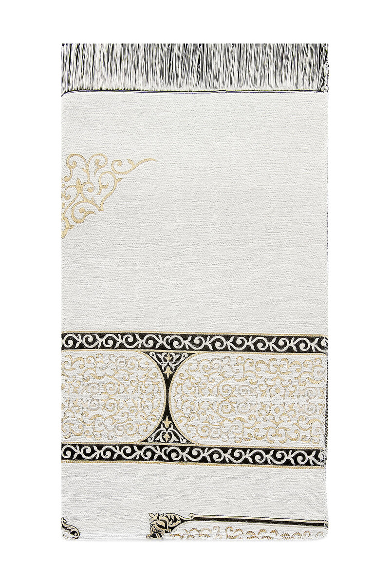 Kaaba Door Patterned Chenille Prayer Rug - White - 2