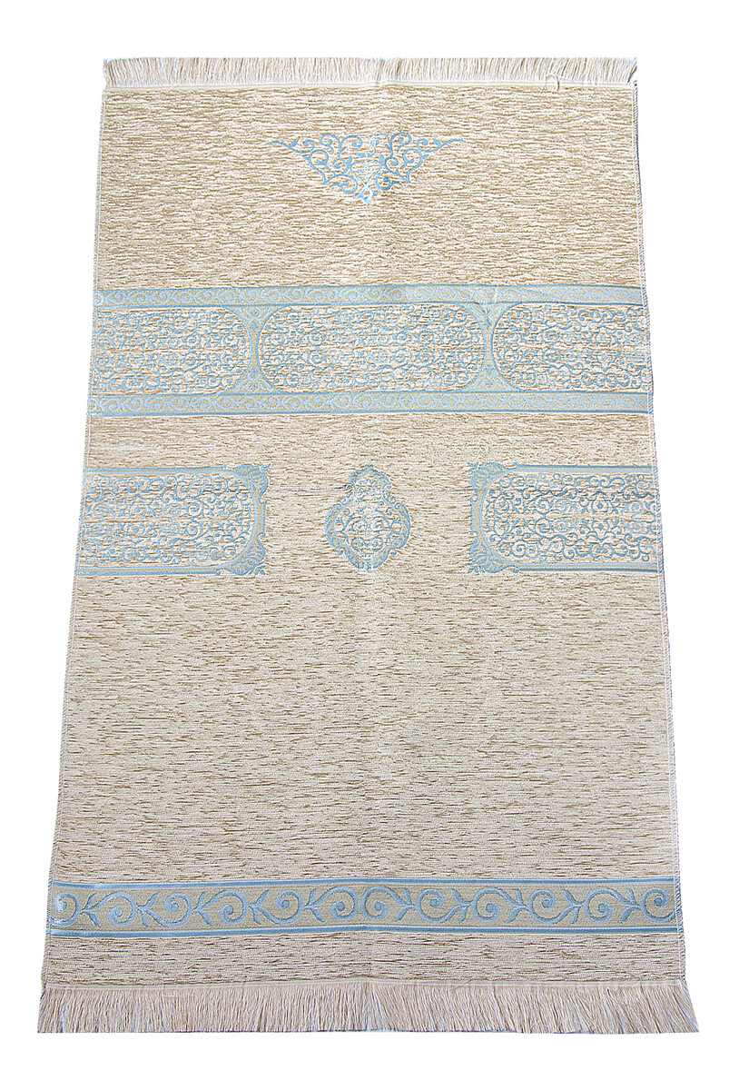 Kaaba Pattern Cream Chenille Prayer Rug - Blue - 1