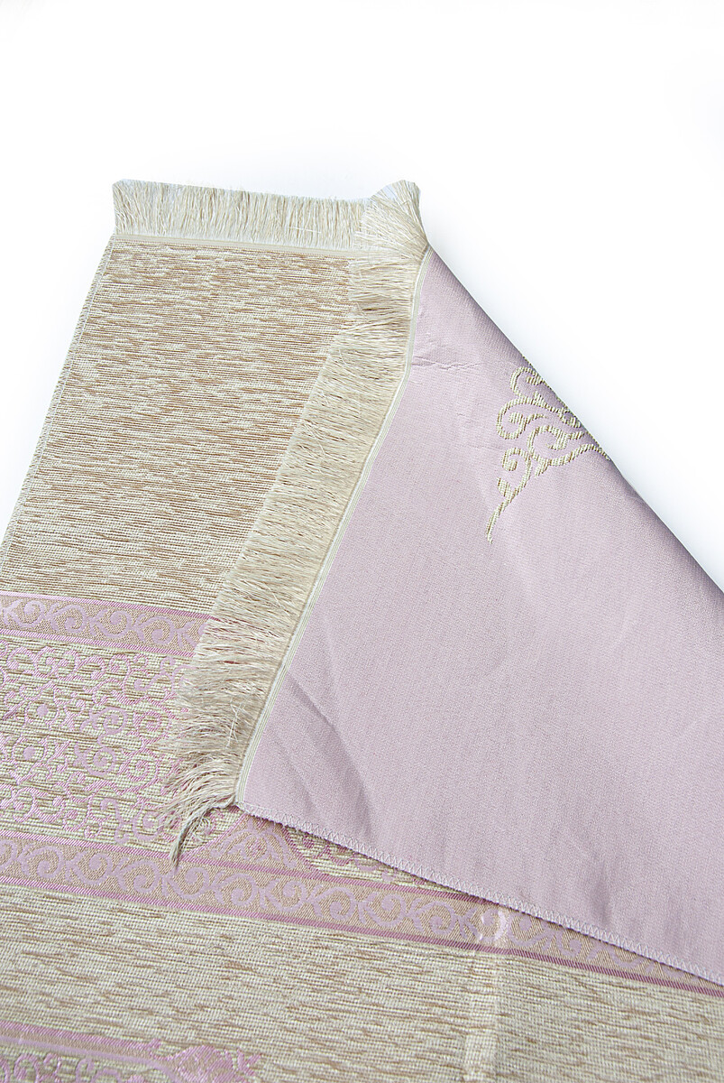 Kaaba Pattern Cream Chenille Prayer Rug - Pink - 2