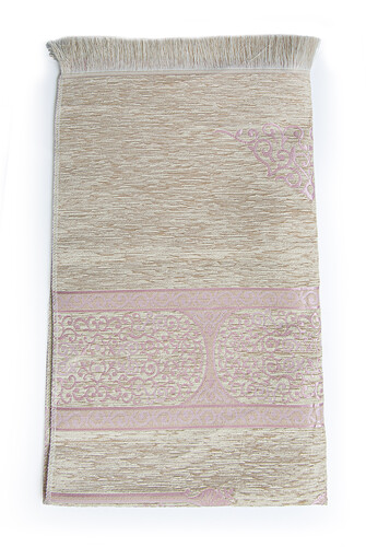 Kaaba Pattern Cream Chenille Prayer Rug - Pink - 3