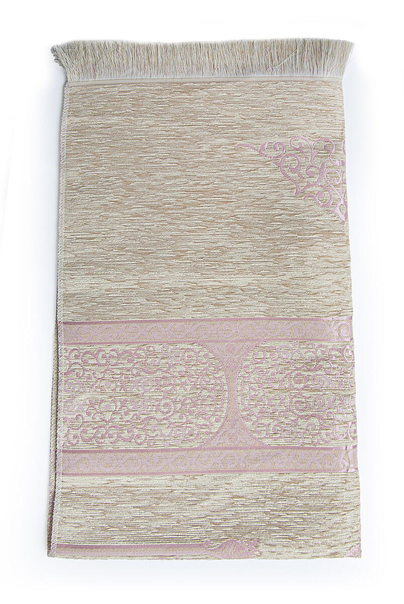 Kaaba Pattern Cream Chenille Prayer Rug - Pink - 3