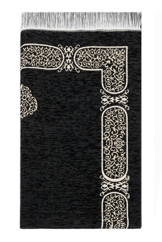 Kaaba Patterned Chenille Prayer Rug - Black Color - 2