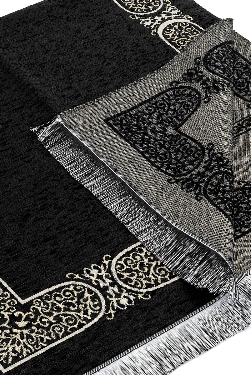 Kaaba Patterned Chenille Prayer Rug - Black Color - 3