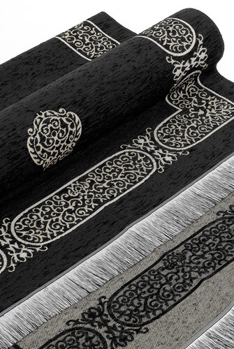 Kaaba Patterned Chenille Prayer Rug - Black Color - 4