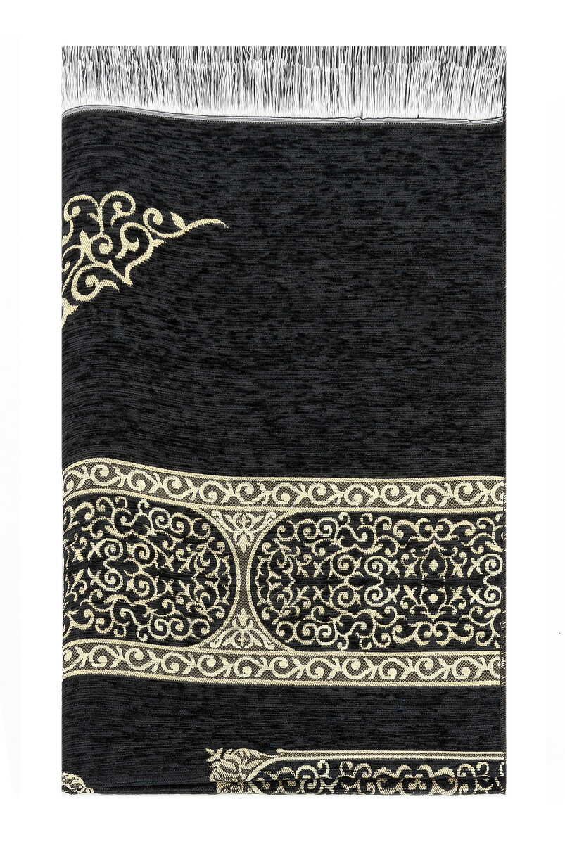 Kaaba Patterned Chenille Prayer Rug - Black - 2