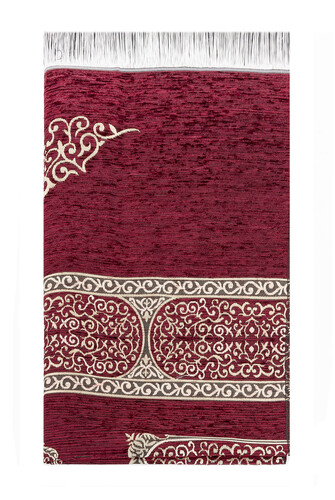 Kaaba Patterned Chenille Prayer Rug - Claret Red - 2