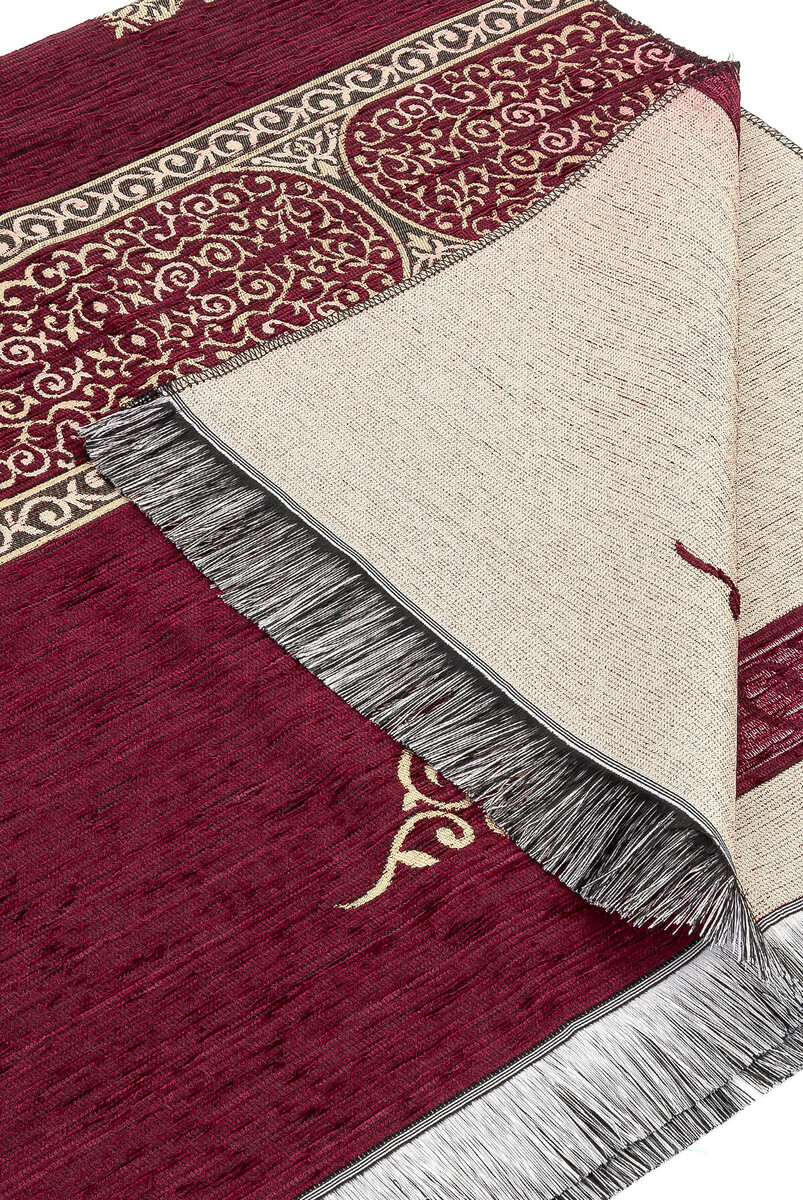 Kaaba Patterned Chenille Prayer Rug - Claret Red - 3