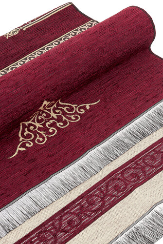 Kaaba Patterned Chenille Prayer Rug - Claret Red - 4