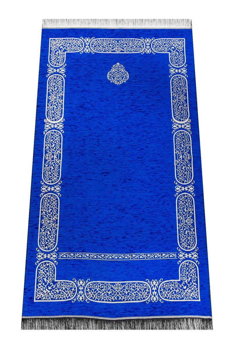 Kaaba Patterned Chenille Prayer Rug - Navy Blue - 1