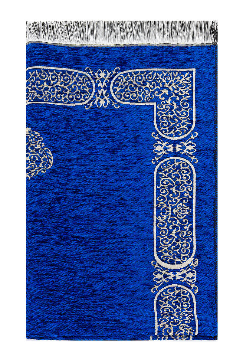 Kaaba Patterned Chenille Prayer Rug - Navy Blue - 2