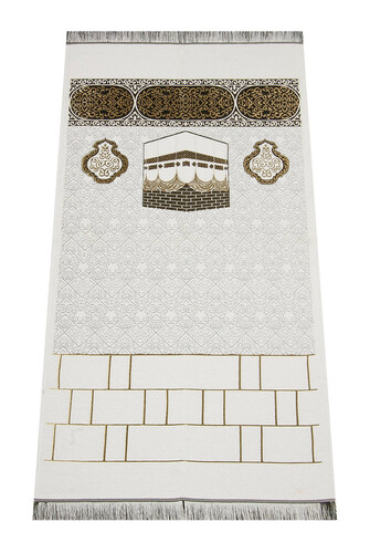 Kaaba Patterned Chenille Prayer Rug - White - 1