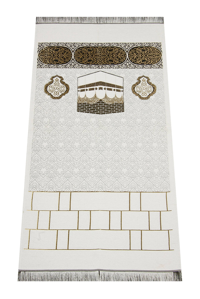 Kaaba Patterned Chenille Prayer Rug - White - 1