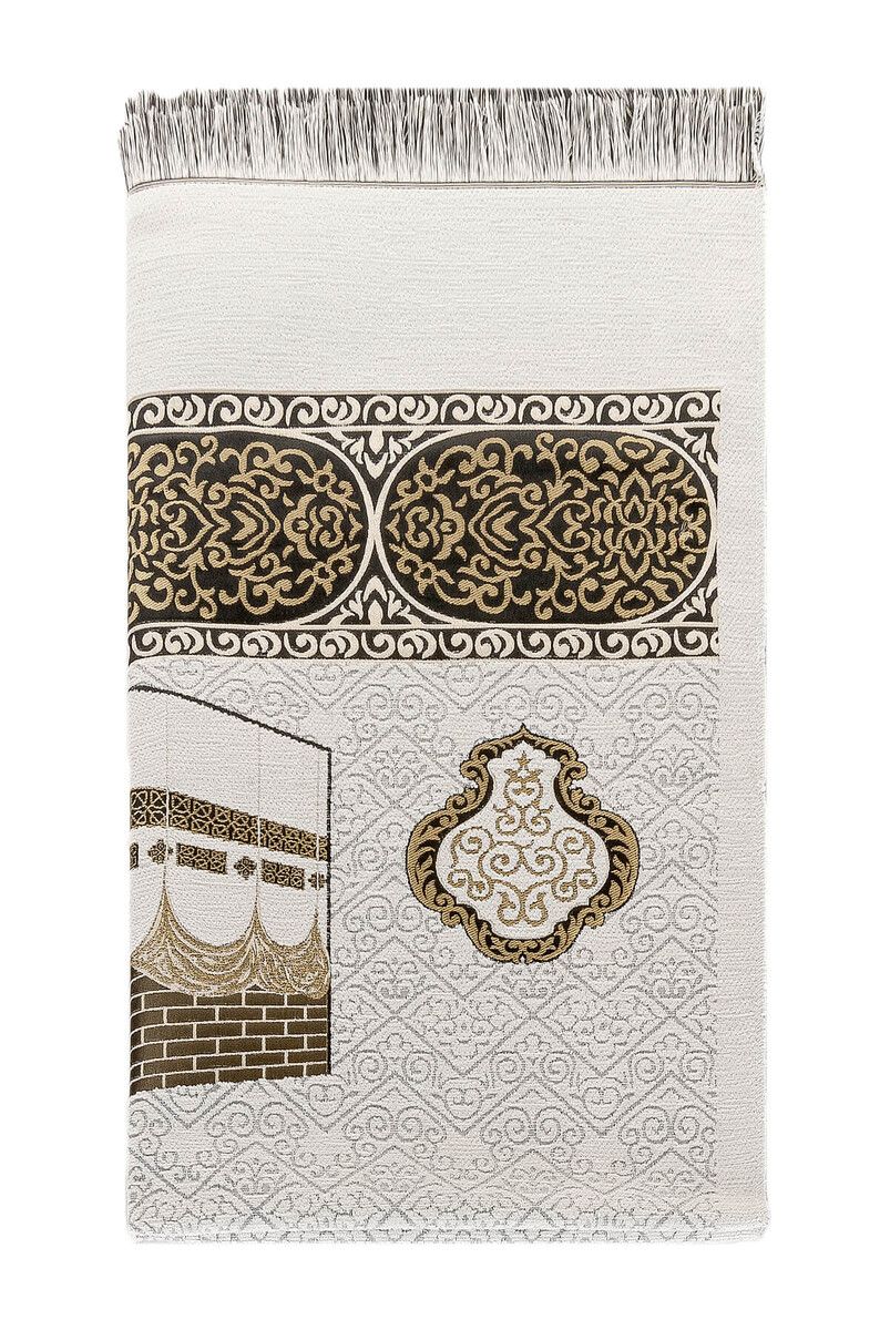 Kaaba Patterned Chenille Prayer Rug - White - 2