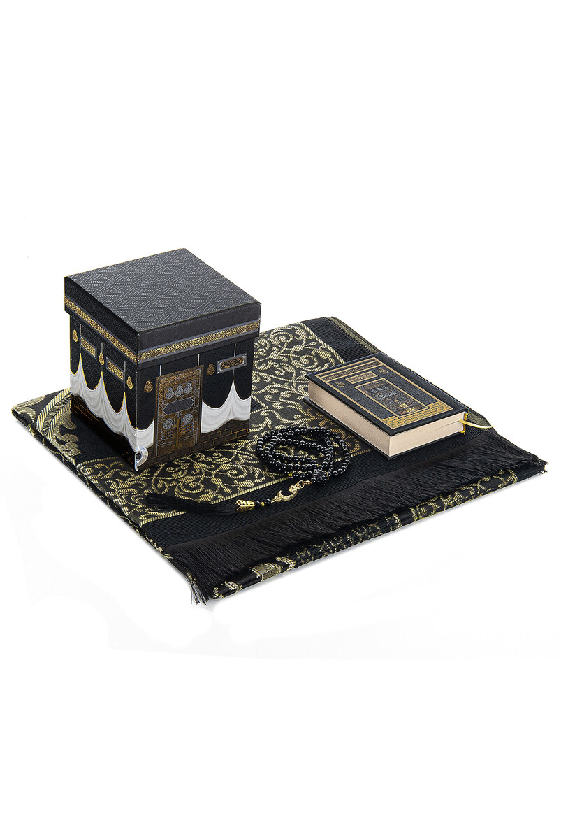 Kaaba Patterned Special Box - With Prayer Rug - Quran Mevlüt Set Black - 1