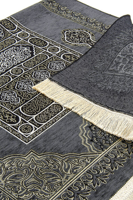 Kaaba Patterned Ultra Plus Black Chenille Prayer Rug 17 - 2