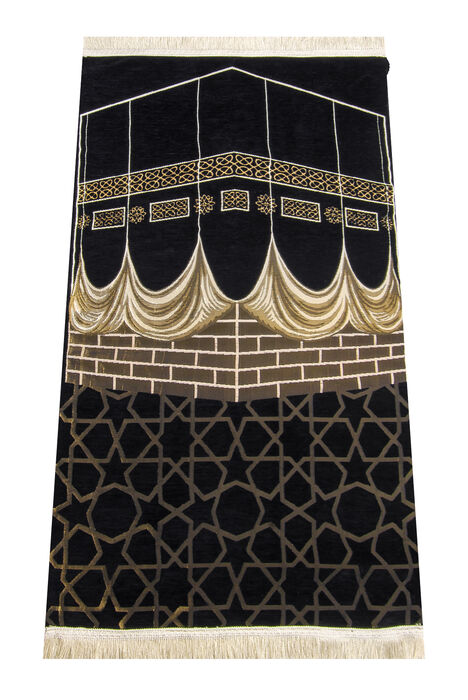 Kaaba Patterned Ultra Plus Black Chenille Prayer Rug 2 - 1