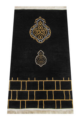 Kaaba Patterned Ultra Plus Black Chenille Prayer Rug 3 - 1