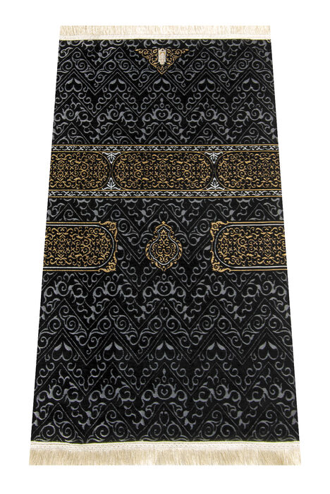 Kaaba Patterned Ultra Plus Black Chenille Prayer Rug 6 - 1