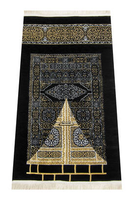 Kaaba Patterned Ultra Plus Black Chenille Prayer Rug 7 - 1