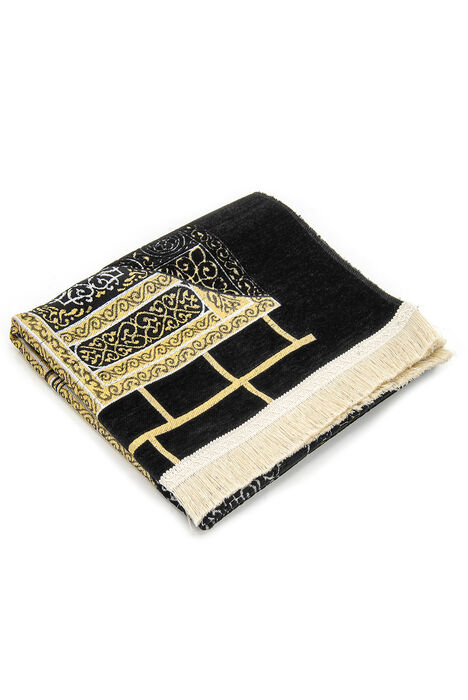 Kaaba Patterned Ultra Plus Black Chenille Prayer Rug 7 - 3