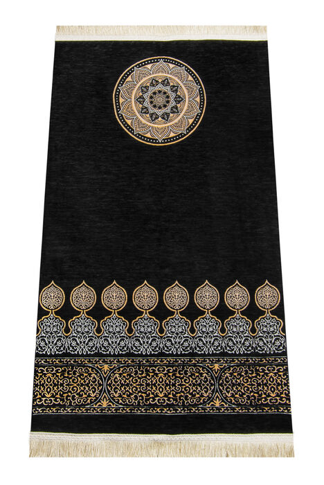 Kaaba Patterned Ultra Plus Black Chenille Prayer Rug 9 - 1