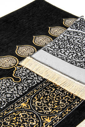 Kaaba Patterned Ultra Plus Black Chenille Prayer Rug 9 - 2