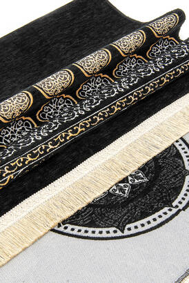 Kaaba Patterned Ultra Plus Black Chenille Prayer Rug 9 - 3