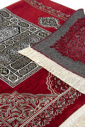 Kaaba Patterned Ultra Plus Red Chenille Prayer Rug 19 - 2