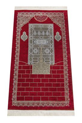 Kaaba Patterned Ultra Plus Red Chenille Prayer Rug 19 - 1