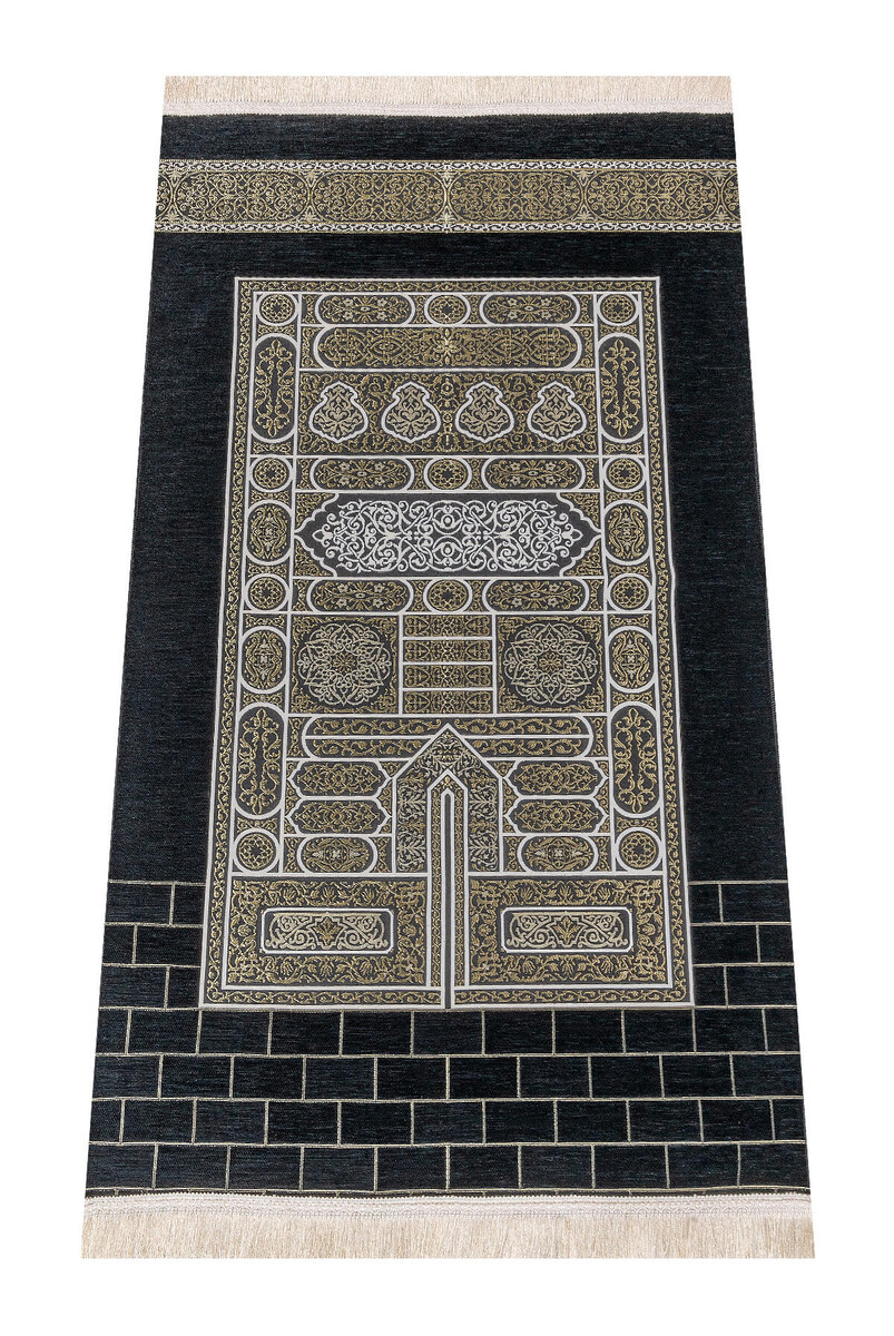 Kaaba Patterned Ultra Plus Black Chenille Prayer Rug 18 - 1