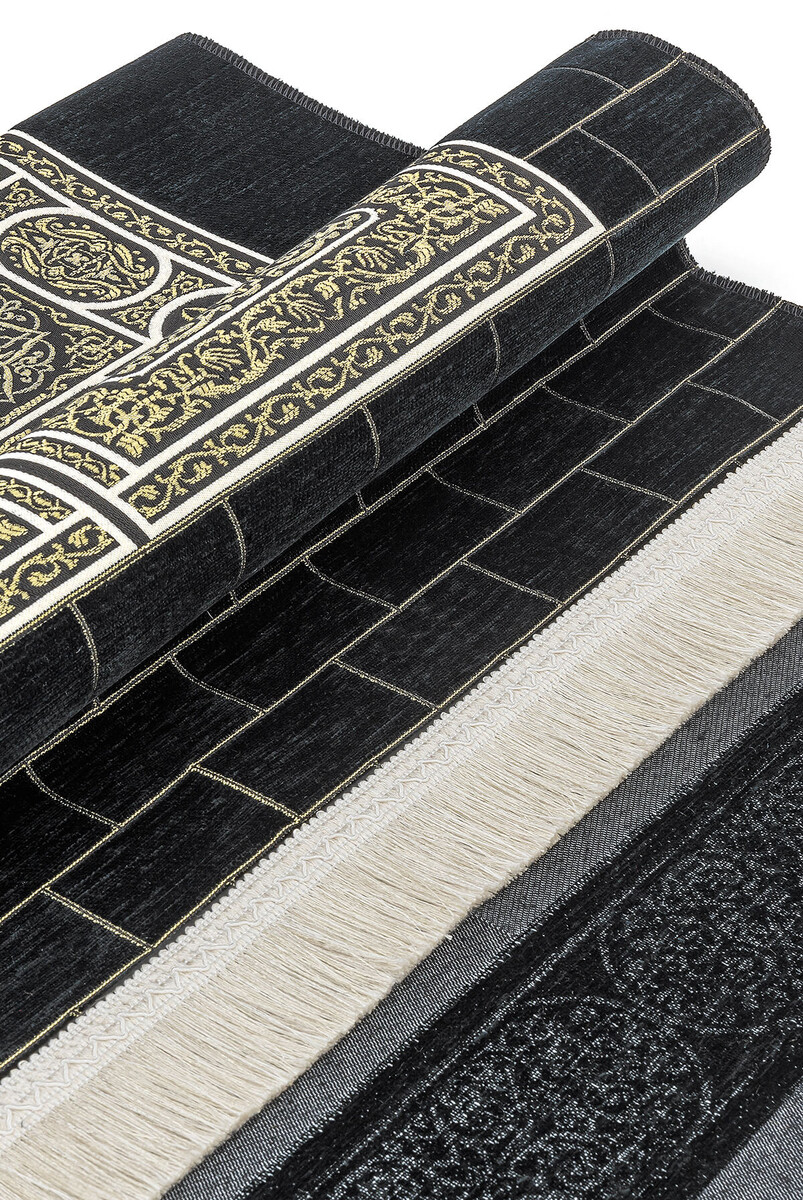 Kaaba Patterned Ultra Plus Black Chenille Prayer Rug 18 - 3