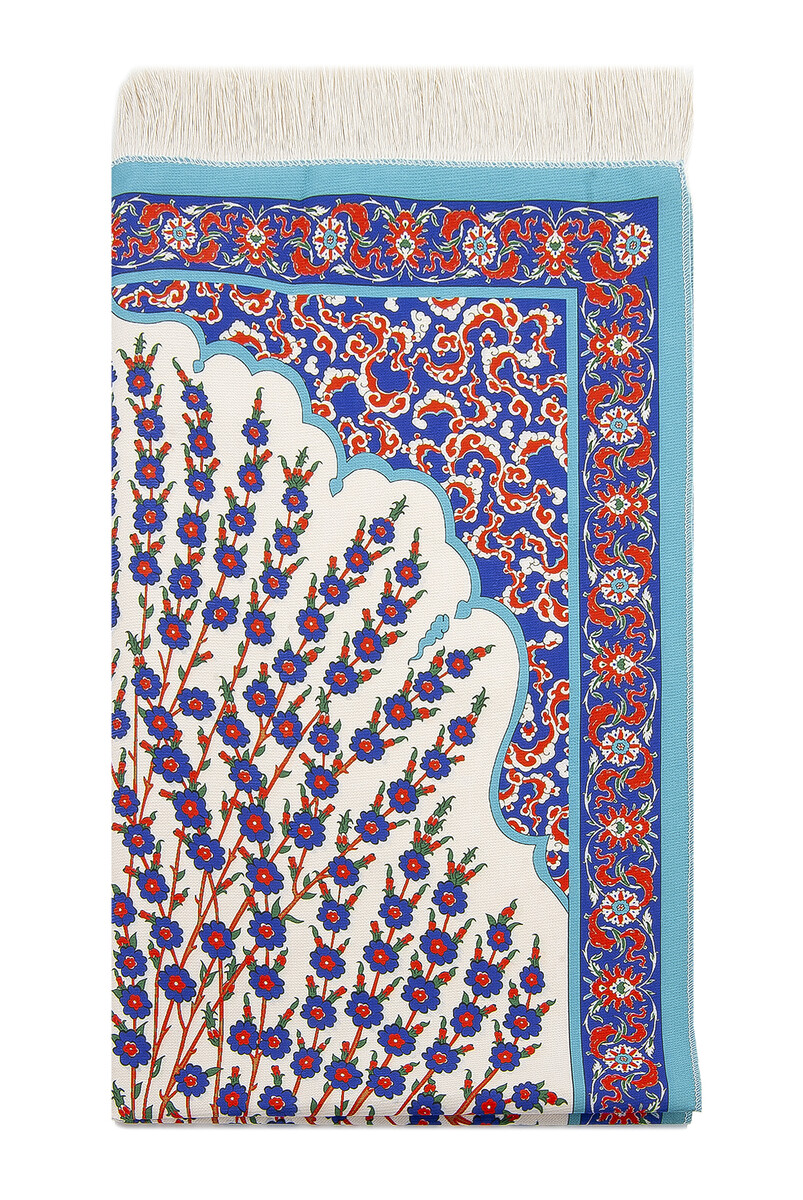 Kadife İpek Dokulu Keseli Ebruli Çini Desenli Seccade - 62x110 cm, Pratik ve Taşınabilir - IPK03 - 5